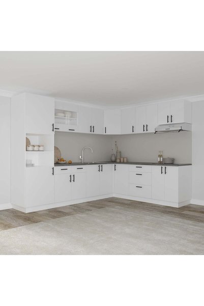 haaus.ro Set Bucatarie Colt Karo V36, Alb, Blat Thermo 28 mm, L 280 x 220 cm