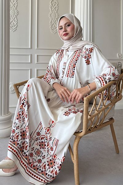 InStyle Motif Embroidered Red Viscose Dress