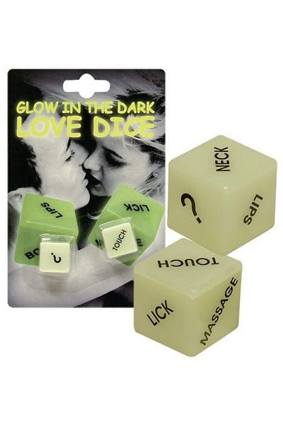 Orion Glow-in-the-dark dice set, English pattern, 2 x 2 cm
