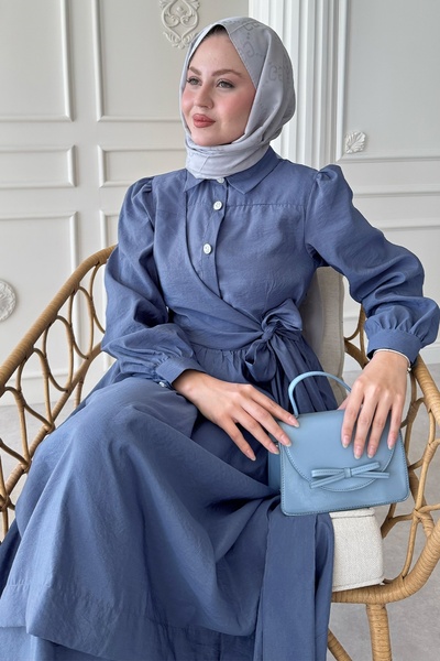 InStyle Button Detail Cross Tie Modal Indigo Dress