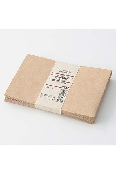 Muji Kraft Envelope, 20 Sheets, W 9.4 x L 14 cm, Beige