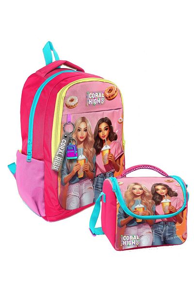 Coral High Girls' Primary and Secondary School Backpack and Lunch Bag - Pink Red Fashion Girl