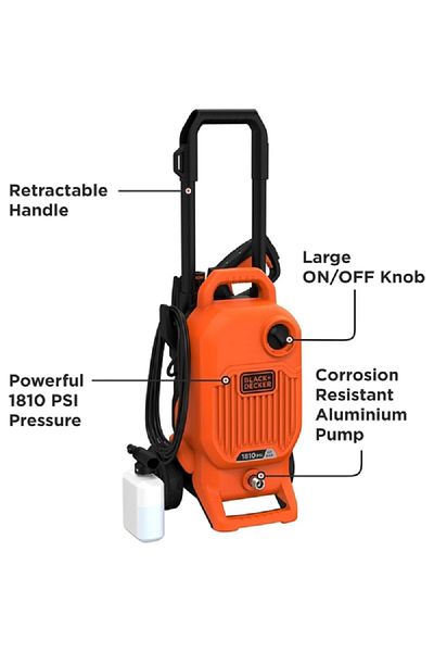 Black&Decker 1700W 1800PSI Corded Compact Pressure Washer Orange and Black