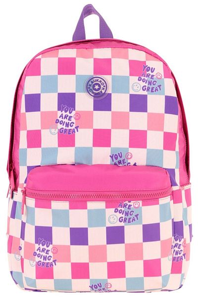 KAUKKO Rucsac de școală cu model de șah roz cu trei compartimente pentru fete Nature - K1787