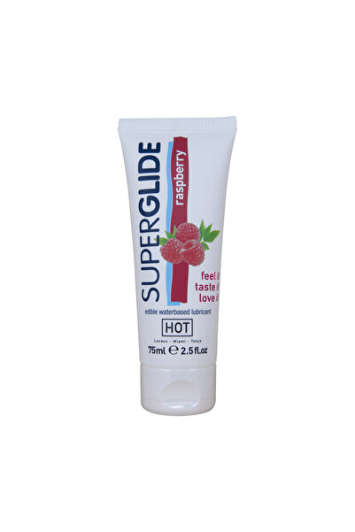 Hot Lubrifiant comestibil pe bază de apă, Superglide, Zmeură, 75 ml