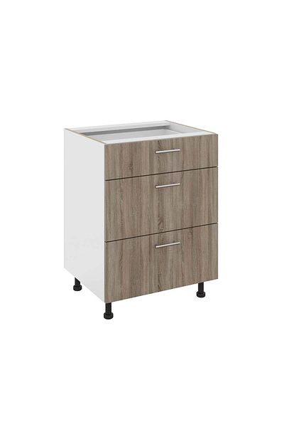 haaus.ro Corp Baza haaus Karo, 3 Sertare, Stejar Sonoma Inchis/Alb, 60 x 50 x 80 cm