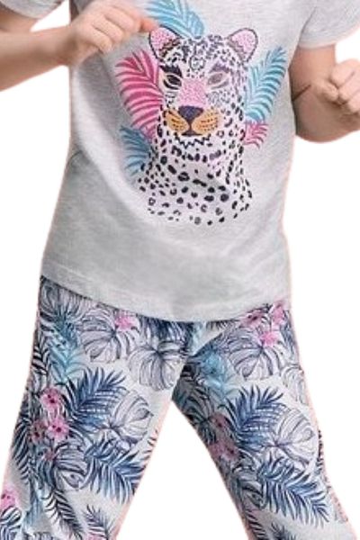 Rolypoly Summer Pattern Short-Sleeved Cotton Girls' Capri Pajamas Set - Breathable Sweat-Proof Fabric