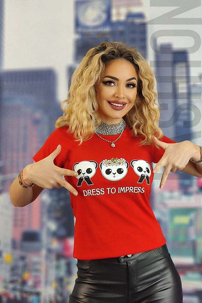 WildFashion Casual T-shirt with panda print and text U851-3