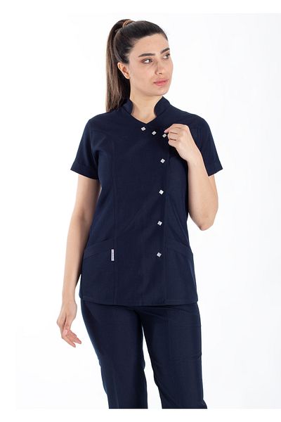 Alsancak Üniforma Luxe Flex Bleumarin Lycra Țesătură subțire și elastică Set de uniforme pentru medic și asistentă