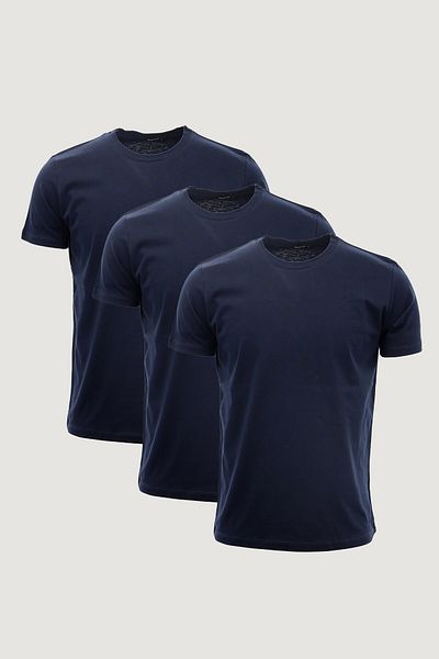 odelon Slim Fit Slim Fit Crew Neck 100% βαμβακερό πακέτο μπλουζών 3 τεμαχίων Navy Blue - Navy Blue - Navy Blue
