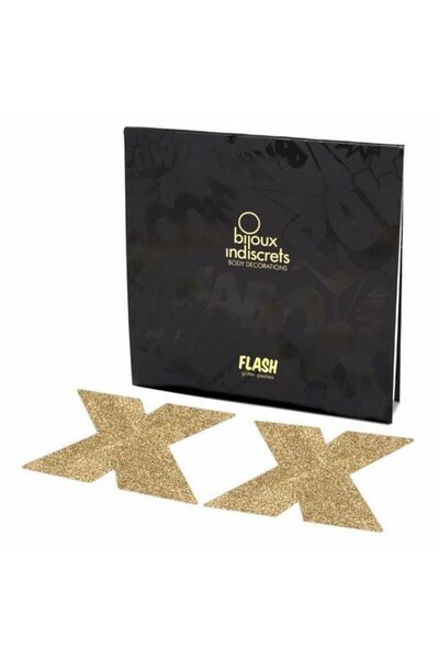 Bijoux Indiscrets Sticker adeziv sclipitor Flash, model Nipple Cross