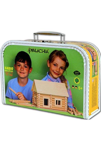 Walachia Architectural construction set, Walachia Vario Suitcase, 72 wooden pieces