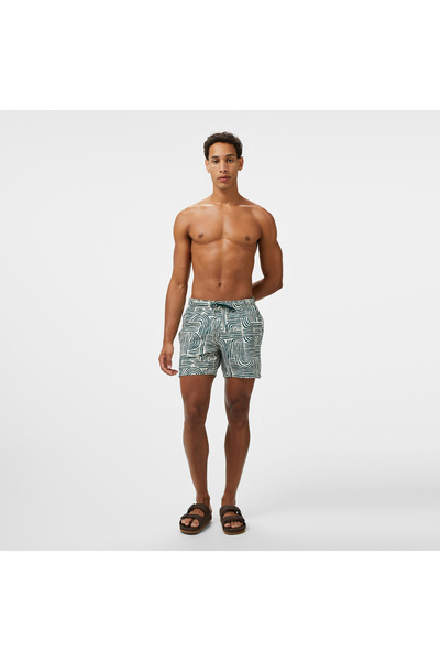 Nautica Erkek Yeşil Regular Fit Desenli Deniz Şortu