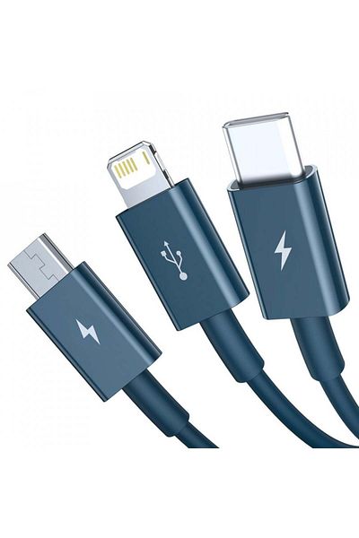 Baseus Data Cable 3in1 USB to Type-C, Micro-USB, Lightning, Fast Charging 3.5A, 1.5m, Baseus - Blue