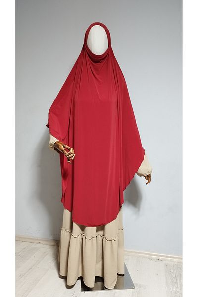 AHRAR tesettür Full Length Sandy Souffle Khimar Hijab Scarf Red