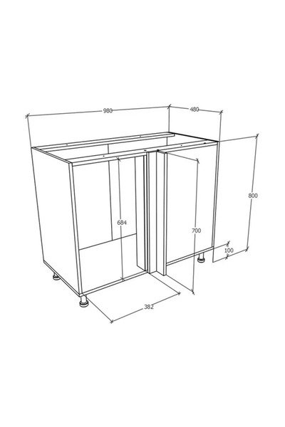 haaus.ro Corner Base Cabinet haaus Karo, Glossy Grey/White, MDF, 98 x 50 x 80 cm