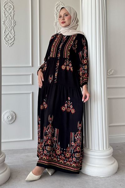 InStyle Motif Embroidered Black Viscose Dress