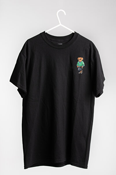 podyum baskı Bear Printed 100% Cotton Crew Neck T-Shirt
