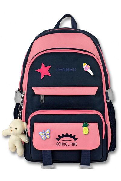 ÜMİT ÇANTA Cennec Multi-Compartment Girl's Pink Navy Blue Primary School and Daily Backpack - 5074