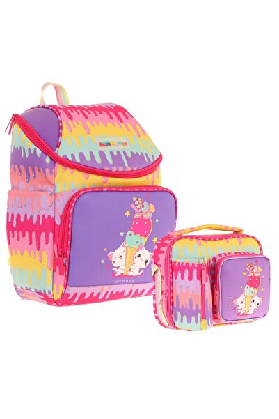 KAUKKO L5247+L7247 حقيبة ظهر مدرسية + مجموعة صندوق غداء - أصفر أرجواني - آيس ...