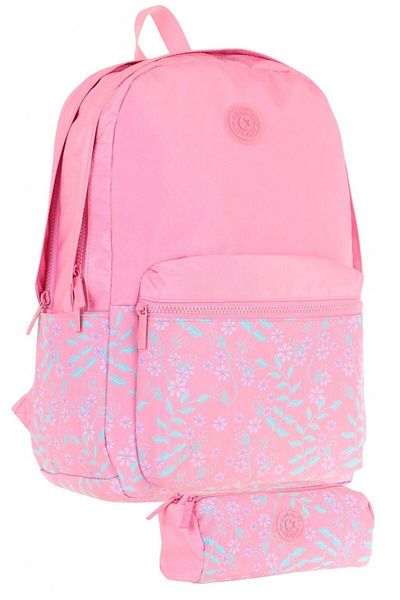 KAUKKO Soft Floral Floral Pink Girl's School Bag and Pen Holder School Set