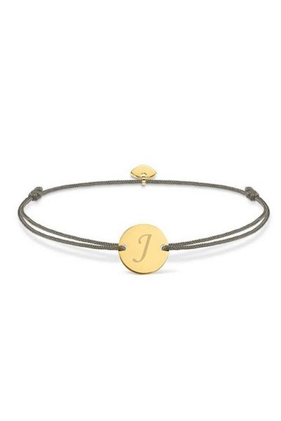dalimag Adjustable Bracelet, Engraved Letter J, Round Charm and Heart, Gray Cord, Golden