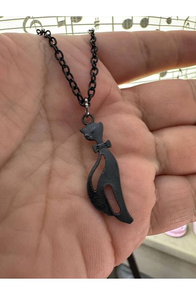 Herşey Nota Midnight Black Cat Unisex Necklace – Symbol of Mystery and Elegance