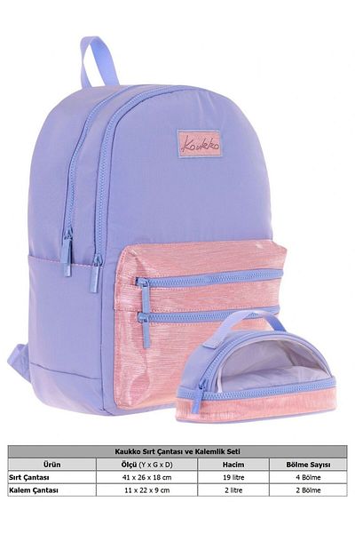 KAUKKO Magic Dreams School Backpack and Clear Pencil Bag Set - Girls - Blue Pink