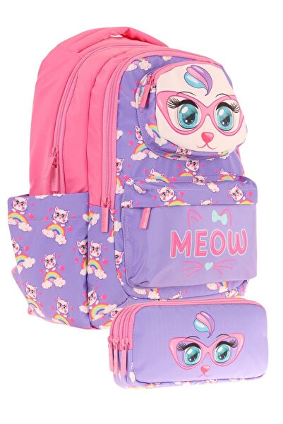 KAUKKO Детски играчки за момичета, лилаво-розов 3D раница за начално училище ...