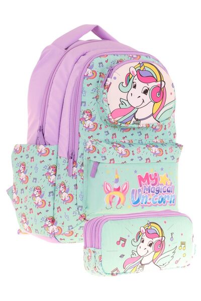 KAUKKO Kids Toys Girl's Turquoise 3D Unicorn Shaped Primary School Bag and Pe...