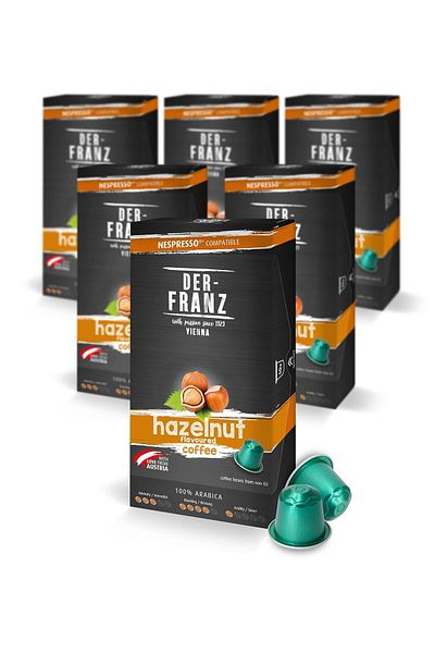 Der-Franz Hazelnut coffee capsules, Nespresso compatible, 6 x 10 Capsules, 6 x 50g