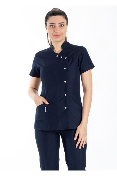 Alsancak Üniforma Luxe Flex Bleumarin Lycra Țesătură subțire și elastică Set de uniforme pentru medic și asistentă