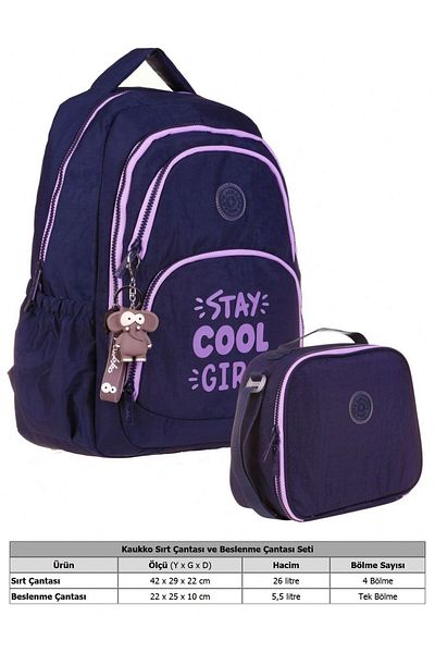 KAUKKO Set ghiozdan Crinkle și cutie de prânz cu termos - Fată - Bleumarin Violet