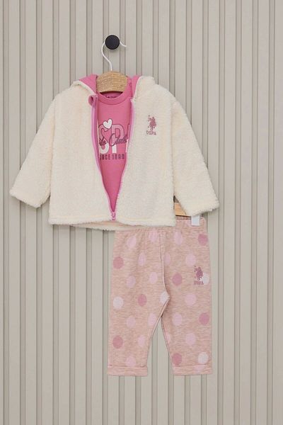 U.S. Polo Assn. Us Polo Baby Girl 3 Piece Set - Cream
