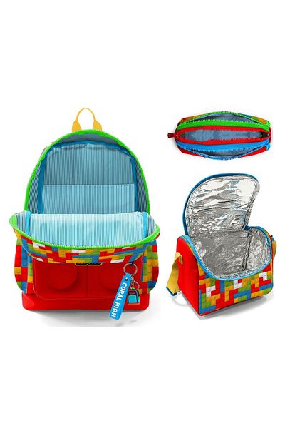 Coral High Primary School Triple School Starter Bag Set - Red Building Blocks, Boys