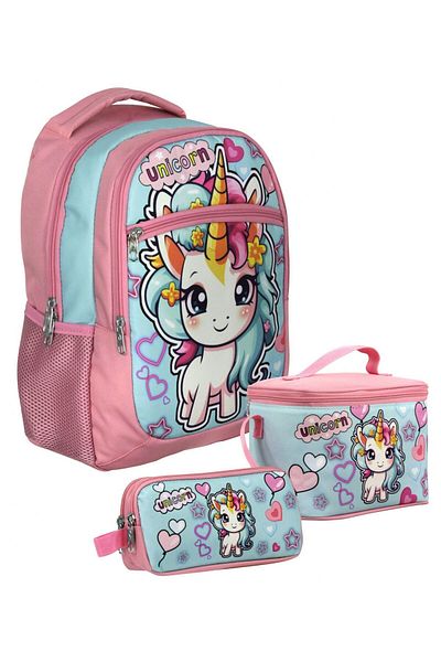 Cennec Setumt5048A Triple Primary School Bag Set (Pink Turquoise - Baby Unicorn - Girl)