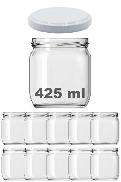 Afracam 425 ml Metal Beyaz Konserve Kapaklı 425 Cc Şeffaf Cam Kavanoz 10 Adet