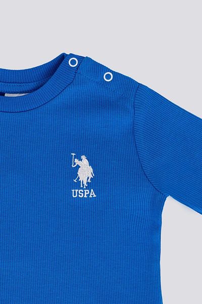 U.S. Polo Assn. طقم بيبي بوي بأكمام طويلة مكون من قطعتين - كوبالت