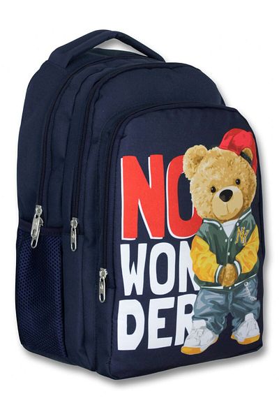 ÜMİT ÇANTA Ümit Çanta 5033 Navy Blue White Three-Eye Boy School Bag -Hiphop Teddy Bear