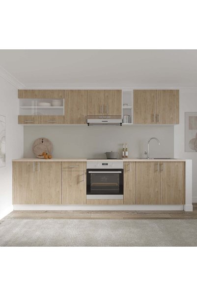 haaus.ro Set Bucatarie Karo V21, Lemn Natural/Alb, Blat Thermo 28 mm, L 280 cm