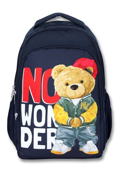ÜMİT ÇANTA Ümit Çanta 5033 Navy Blue White Three-Eye Boy School Bag -Hiphop Teddy Bear