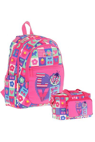 KAUKKO Set ghiozdan și cutie de prânz termoizolantă pentru fete (L5229+L7229) Love - roz albastru