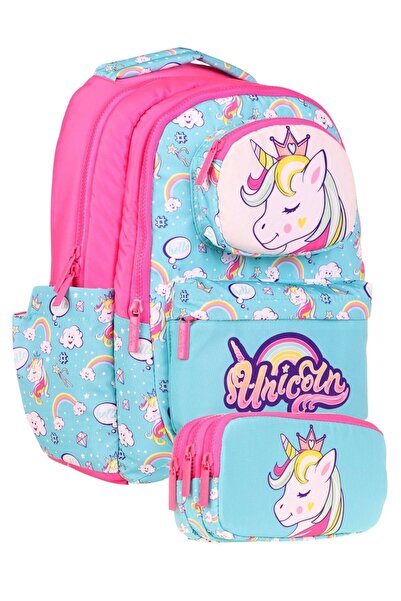 KAUKKO Toys Girl Turquoise Pink 3D Σετ τσάντας και θήκης στυλό σε σχήμα μονόκ...