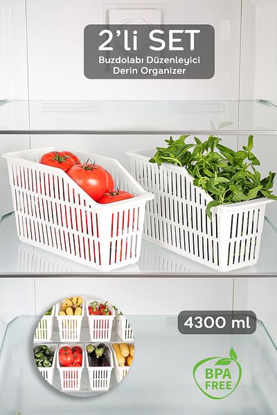 Meleni Home 2 Pieces Refrigerator Organizer - Multi-Purpose In-Cabinet Organizer Fruit Vegetable Organizer Basket