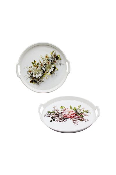 Mena Rise Şirinshop Palace Flower Pattern Plastic Round Tray 32cm 1108107