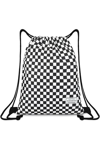 zagatto Drawstring school bag, chess board design, unisex, waterproof and light, ZG709
