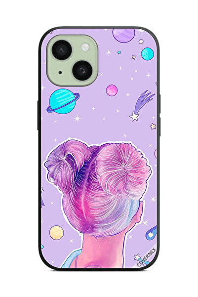Covernex غطاء حماية لهاتف آيفون 15 بلس من آبل، رسم فتاة ونجوم الفضاء