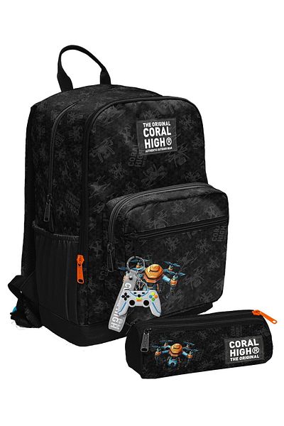 Coral High Set rucsac și stilou pentru băieți - Drone Pilot Black - Școala Primară