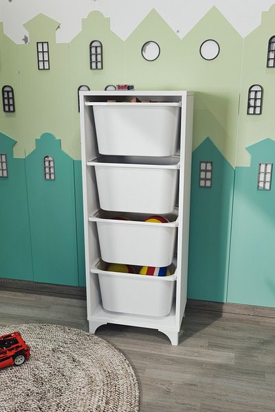 Bofigo Bofigo 4 Basket Cabinet Multipurpose Storage Cabinet Toy Organizer Dora White