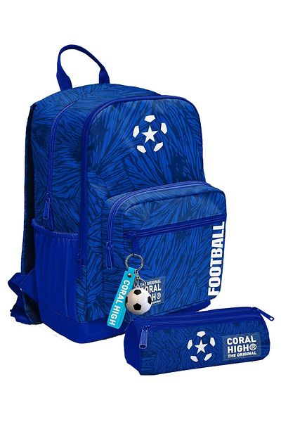 Coral High Set rucsac și stilou pentru băieți - Fotbal albastru bleumarin - Școala primară